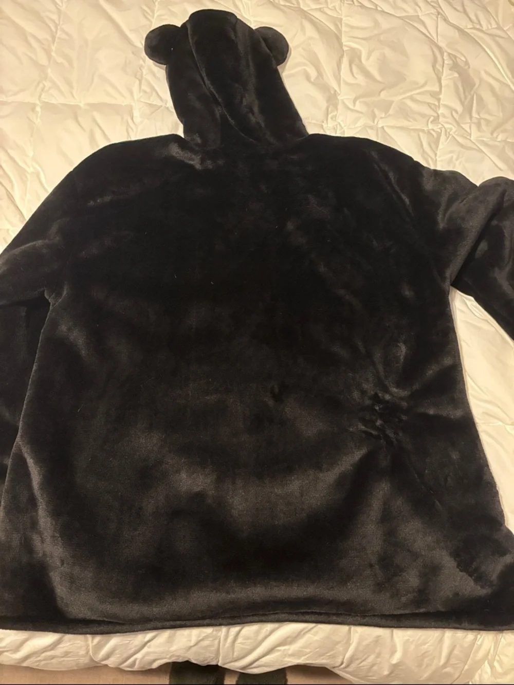 Black Plush Hoodie with Front Pocket and playful ears on hood - Picture 3 of 4